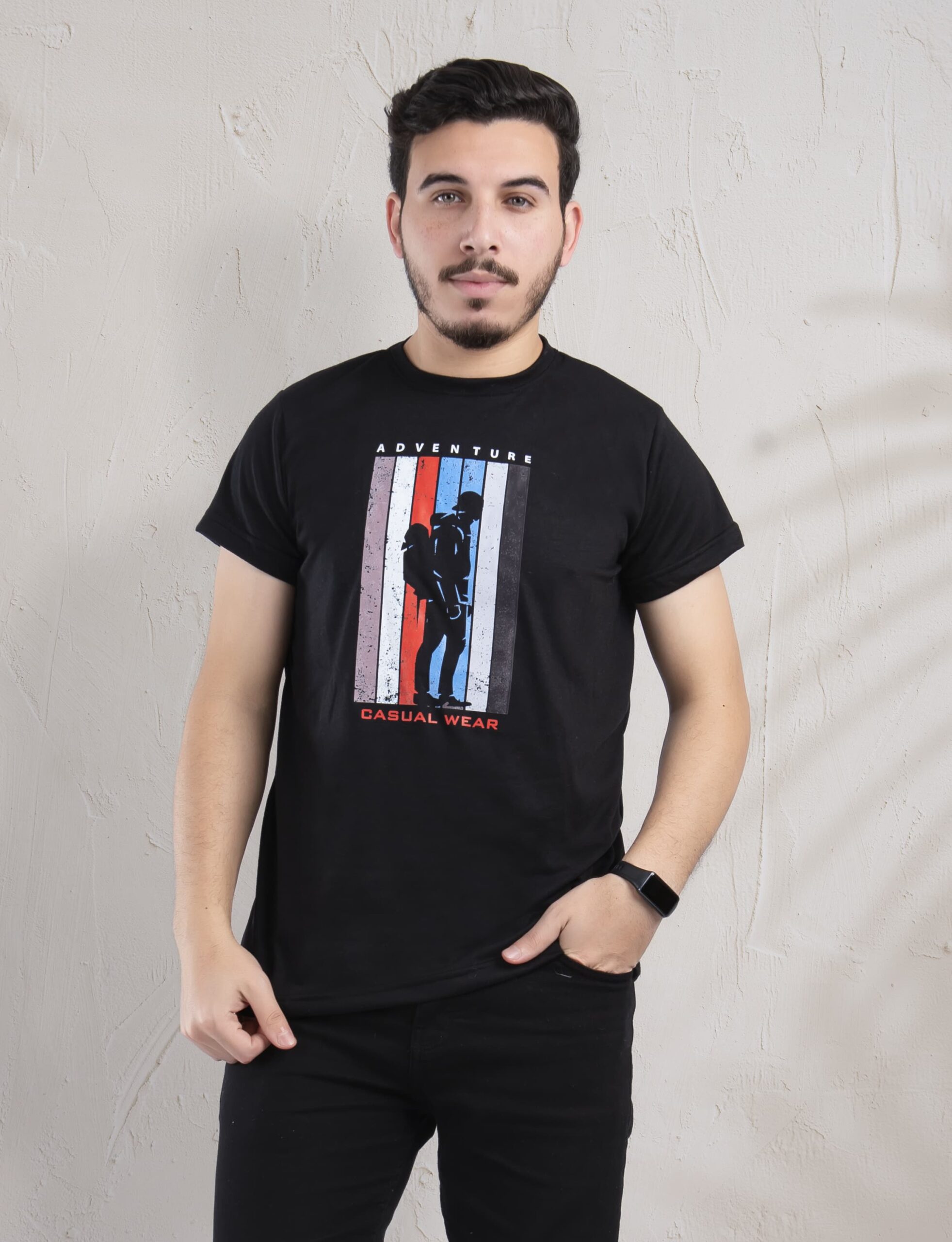 تيشيرت قطن مطبوع أسود